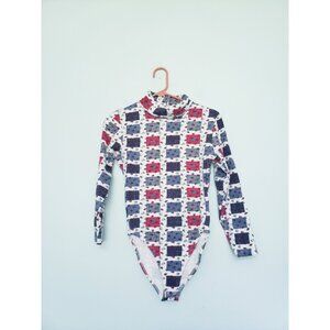 Vtg Erika & Company Womens L Bodysuit Floral Patchwork Turtleneck Cottagecore